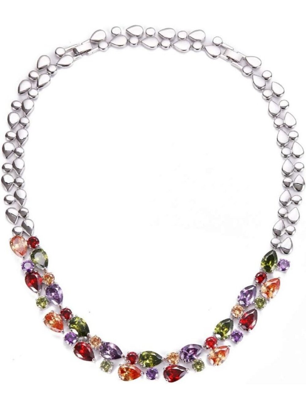 Elegant Multi-Gemstone Silver Necklace for Women - Amethyst, Garnet, Morganite